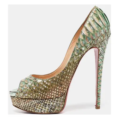 Christian Louboutin Two Tone Python Lady Peep Pumps Size