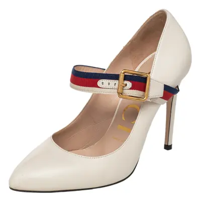 Gucci Cream Leather Sylvie Mary Jane Pumps Size