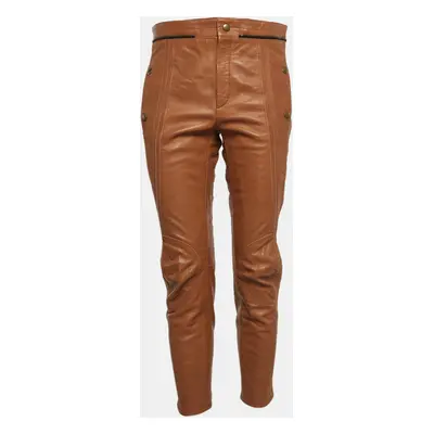 Chloe Havana Brown Leather Straight Leg Trousers