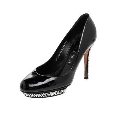 Gina Black Patent Leather Crystal Embellished Pumps Size