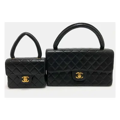 Chanel Black Leather Classic Kelly Top Handle Bag Set