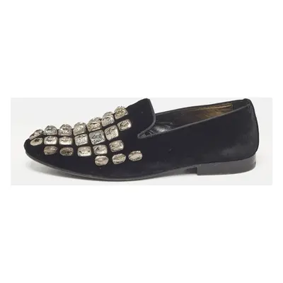 Roberto Cavalli Black Velvet Embellished Slip On Loafers Size