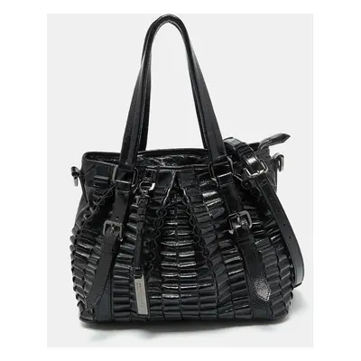 Burberry Black Patent Leather Cartridge Pleat Tote