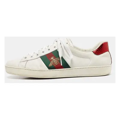 Gucci White Leather Ace Web Lace Up Sneakers Size