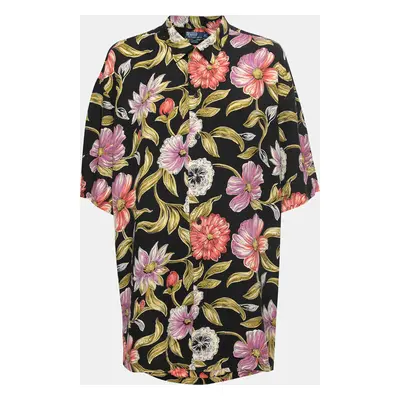 Polo Ralph Lauren Black Floral Printed Rayon Short Sleeve Shirt