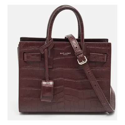 Saint Laurent Burgundy Croc Embossed Leather Nano Classic Sac De Jour Tote