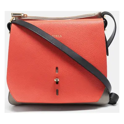 Furla Multicolor Leather and Suede Flap Shoulder Bag