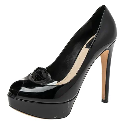 Christian Dior Black Patent Leather And PVC Peep Toe Platform Pumps Size 37.5