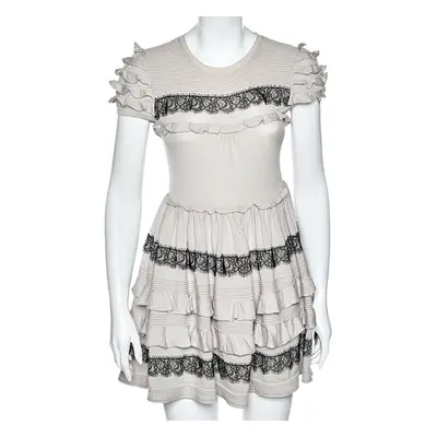 RED Valentino Beige Wool Lace Trim Ruffled Mini Dress