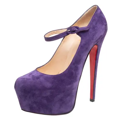 Christian Loubouton Purple Suede Daffodile Mary Jane Platform Pumps Size 37.5