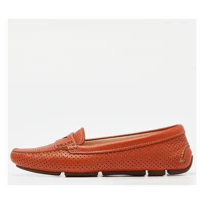 Prada Orange Perforated Leather Penny Loafers Size