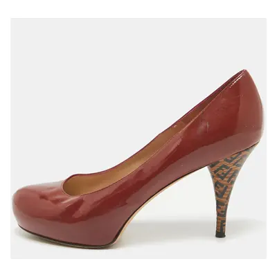 Fendi Rust Brown Patent Leather Zucca Heel Platform Pumps Size