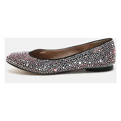 Gina Black Satin Crystal Embellished Ballet Flats Size