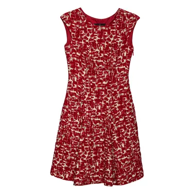 CH Carolina Herrera Red Wool Jacquard Paneled Pleated Dress