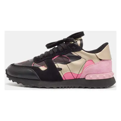 Valentino Multicolor Camouflage Leather and Suede Rockrunner Sneakers Size 37.5