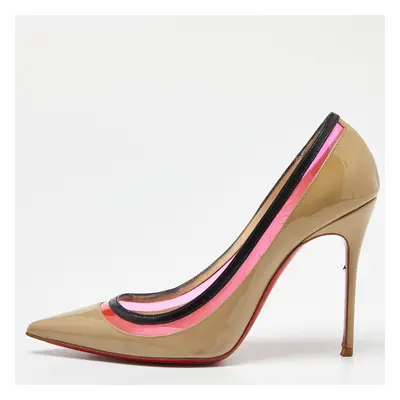 Christian Louboutin Beige/Pink Patent Leather and PVC Paulina Pumps Size