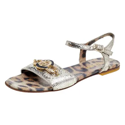 Roberto Cavalli Metallic Gold Leather Flat Sandals Size