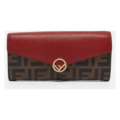 Fendi Red/Brown Zucca Leather F is Fendi Continental Wallet