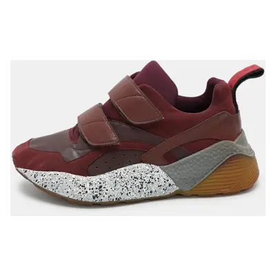 Stella McCartney Burgundy Faux Leather and Faux Suede Eclypse Low Top Sneakers Size