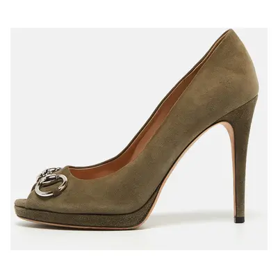 Gucci Olive Green Suede New Hollywood Pumps Size 37.5