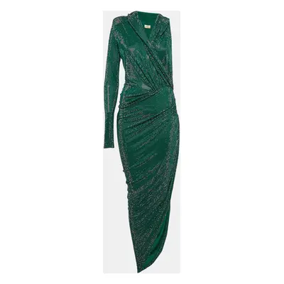 Alexandre Vauthier Green Crystallized Jersey Asymmetric Hooded Dress