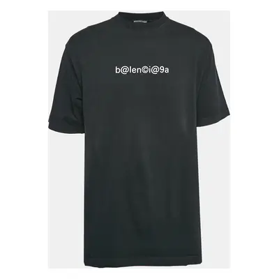 Balenciaga Black Logo Print Cotton T-Shirt