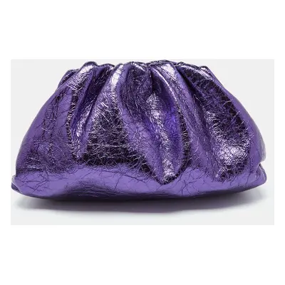 Bottega Veneta Metallic Purple Crinkled Leather Classic Pouch Clutch