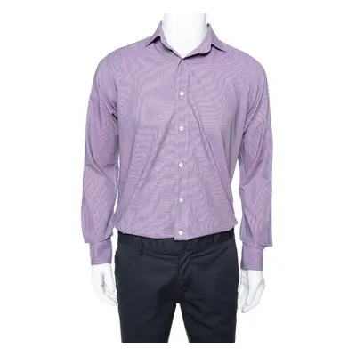 Etro Purple Houndstooth Pattern Cotton Long Sleeve Shirt