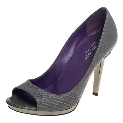 Sergio Rossi Grey Python Leather Peep Toe Pumps Size 37.5