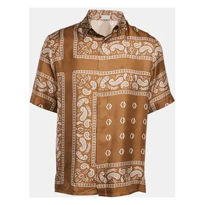 Dior Homme Brown Bandana Print Silk Half Sleeve Shirt