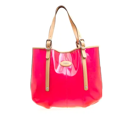 Tod's Red/Beige PVC and Leather Tote