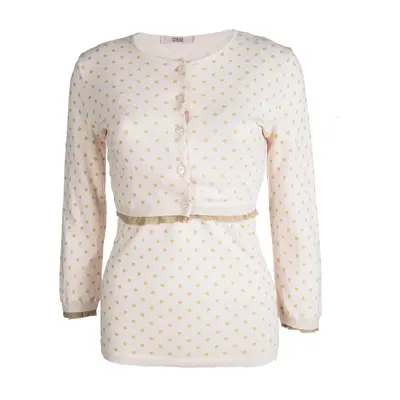 Red Valentino Baby Pink Knit Polka Dotted Top and Cropped Cardigan Set