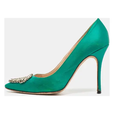 Manolo Blahnik Green Satin Okkaava Pumps Size