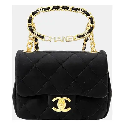 Chanel Black Leather Top Handle Mini Flap Bag