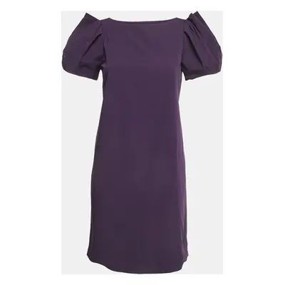 Diane Von Furstenberg Purple Stretch Crepe Draped Sleeve Mini Dress