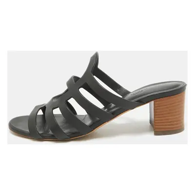 Hermes Black Leather Celena Slide Sandals Size