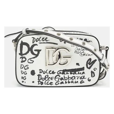 Dolce & Gabbana White/Black Printed Leather Crossbody Bag