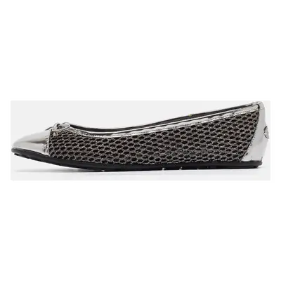 Jimmy Choo Silver Glitter Mesh and Leather Ballet Flats Size