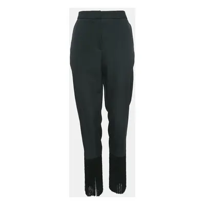 Burberry Black Virgin Wool Fringed Slim Leg Pants