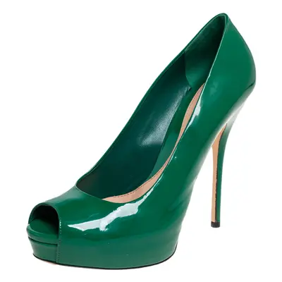 Gucci Green Patent Leather Peep Toe Platform Pumps Size 38.5