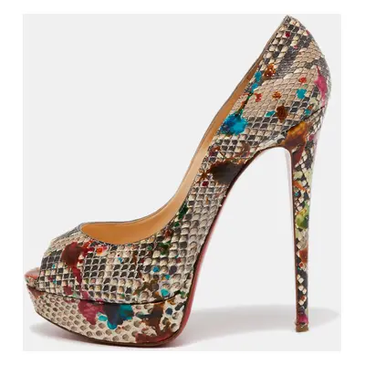 Christian Louboutin Multicolor Python Leather Lady Peep Toe Platform Pumps Size