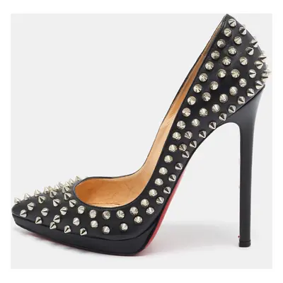 Christian Louboutin Black Leather Pigalle Plato Spike Pumps Size