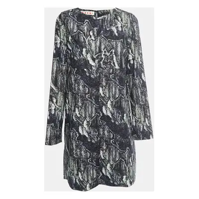 Marni Black Printed Cotton Full Sleeve Short Dress