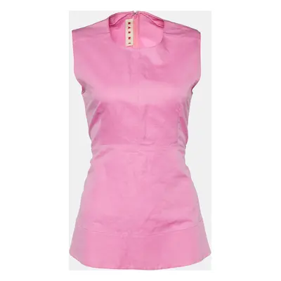 Marni Pink Cotton & Ramie Sleeveless Peplum Top