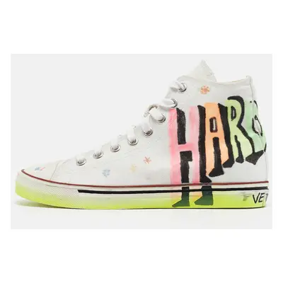 Vetements White Canvas Printed Hard Core Happiness High Top Sneakers Size