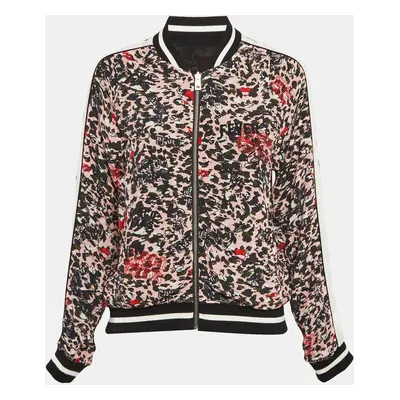 Zadig & Voltaire Black/Pink Floral Print Crepe Reversable Bomber Jacket