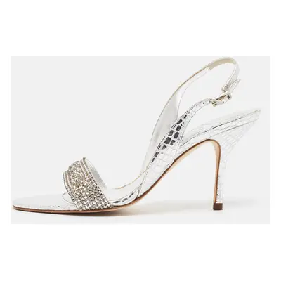 Gina Silver Python Embossed Leather Slingback Sandals Size