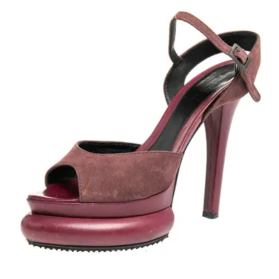 Fendi Burgundy Suede Platform Ankle Strap Sandals Size