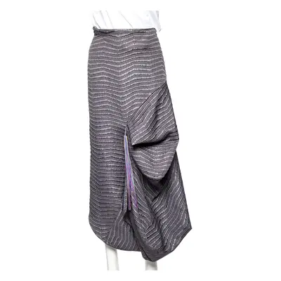 Emporio Armani Grey Textured Synthetic Tassel Trim Draped Midi Skirt