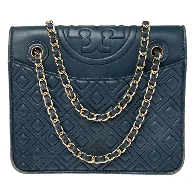 Tory Burch Blue Leather Medium Fleming Shoulder Bag